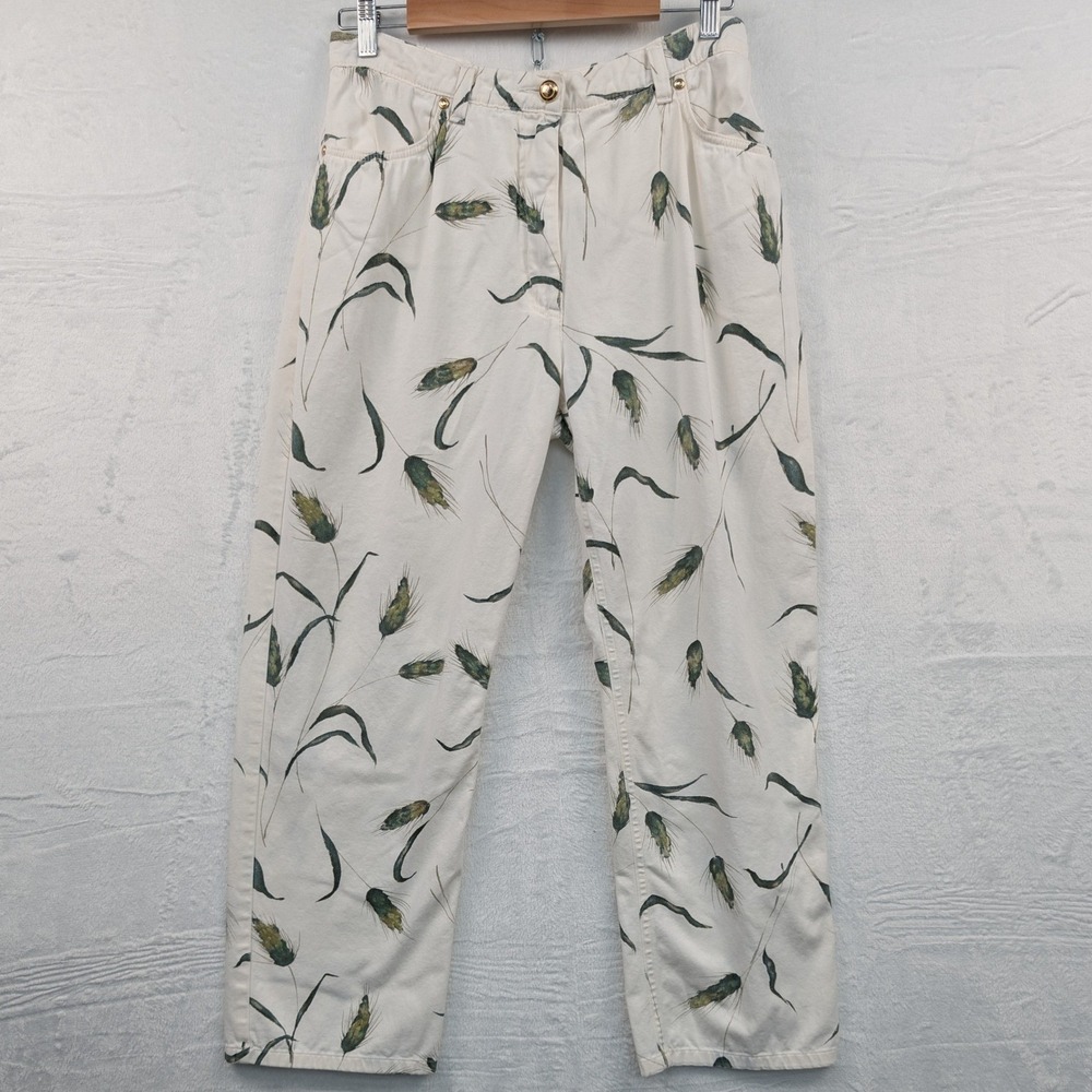 VTG Luisa Spagnoli Jeans Women's 36x27 Cream Wheat Botanical Lycra Straight 90s
